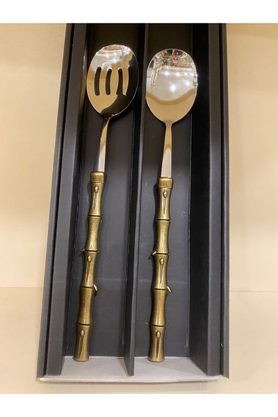 PLUS HOME 2-Piece Bamboo Model Serving Salad Set - Antique Antique