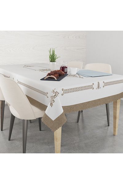 yok yok evim eve dair her şey Față de masă imprimată cu model de lalele cu efect de broderie aurie