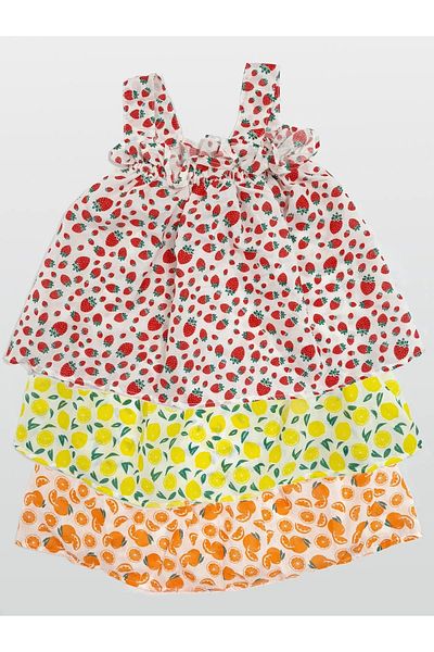 YUKOBABY Baby Girl 3 Pieces Strawberry Orange Lemon Printed Dress