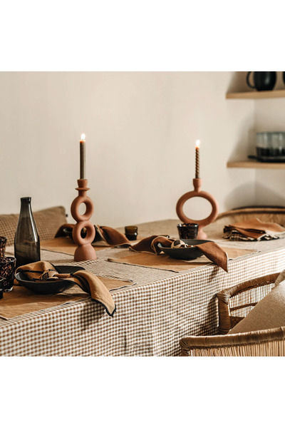 EVYA Gingham Duck Linen Tablecloth 130X170 cm Stain Resistant Fabric 4-6 People