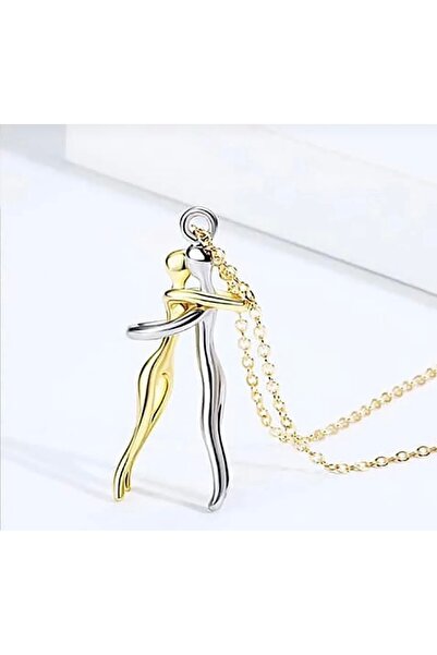 BY DİLEK ÇETİN ACCESSORY Sarılan sevgili uçlu çift renk ince zincirli kolye