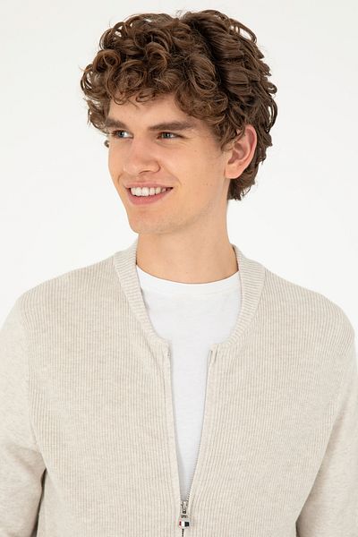 U.S. Polo Assn. Men's Stone Melange Basic Knitwear Cardigan 50293528 -Vr225