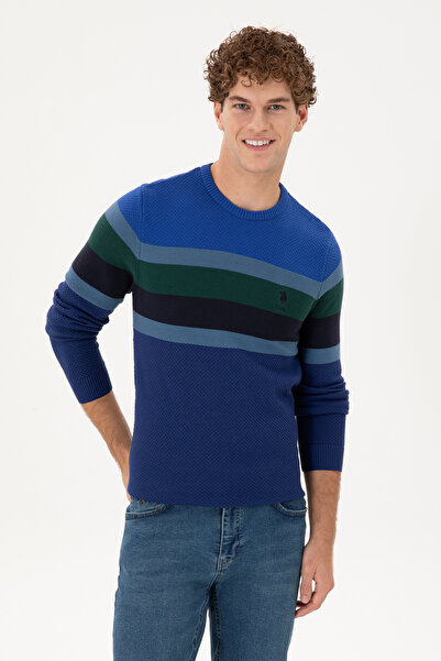 U.S. Polo Assn. Мъжки пуловер Slim Fit Indigo с велосипедна яка 50292866-VR028