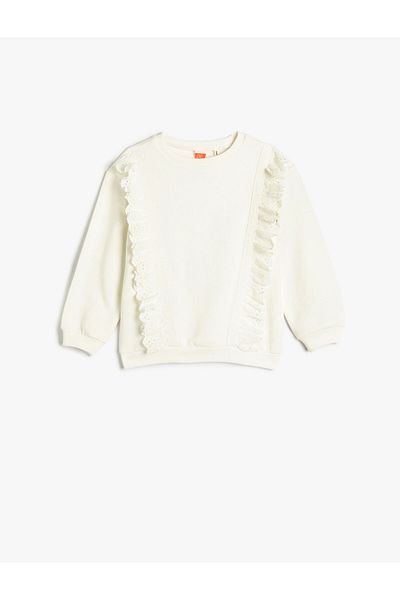 Koton Ruffle Sweatshirt Rose Gold Crew Neck Cotton