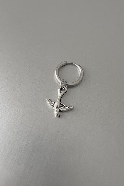 Jaida Moda Unisex Silver Bird Figured Dangle Steel Hoop Earrings