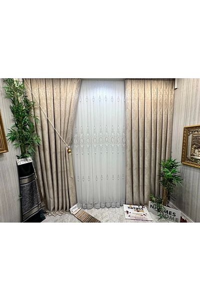 NİVEMESHOME Nivemeshome Pera V-5201 - 1/3 Close Pleated Background Curtain