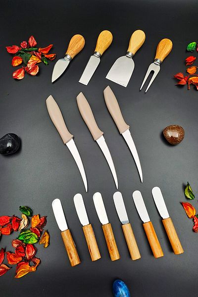 SWENCRAFT 6 Pcs Bamboo Butter - Jam, Chocolate and Cheese Knife, 3 Pcs Steel Serrated Kitchen Knife