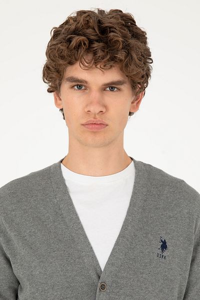 U.S. Polo Assn. Men's Gray Melange Basic Knitwear Cardigan 50293531 -Vr086