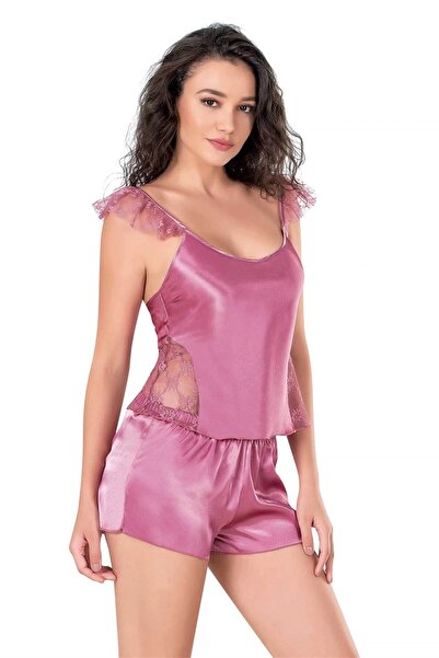 PRIMODA Defnada Defnada Dusty Rose Satin Babydoll Shorts Set