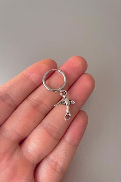Jaida Moda Unisex Silver Bird Figured Dangle Steel Hoop Earrings