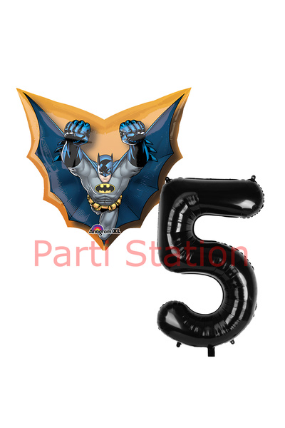 Parti Station Batman 1 Yaş Siyah Rakam Balon Set Yarasa Adam Batman Doğum Gün...