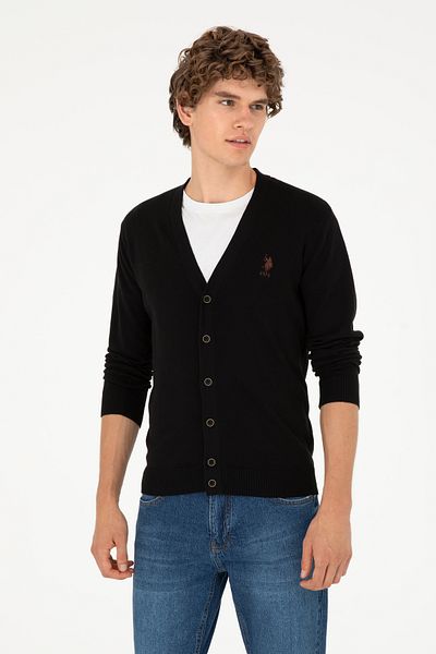 U.S. Polo Assn. Ανδρική μαύρη βασική πλεκτή ζακέτα 50293531 -VR046