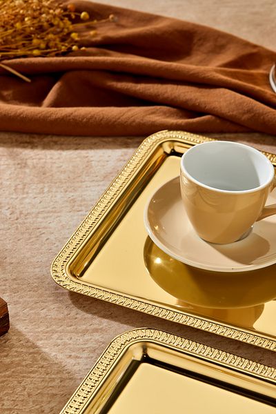 Milenay Ottoman Gold Series - 24cm Avant-Garde Design Presentation and Promise Engagement Tray, 3 Pieces