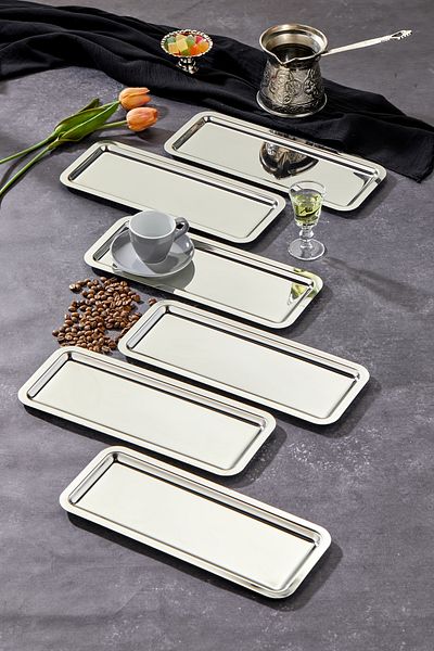 Milenay Elegante Baton Series Chrome Presentation Tray, Promise Engagement Tray, 33X13Cm, Avant-Garde Design, 6 Pieces