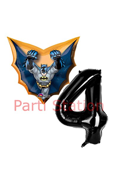 Parti Station Batman 1 Yaş Siyah Rakam Balon Set Yarasa Adam Batman Doğum Gün...