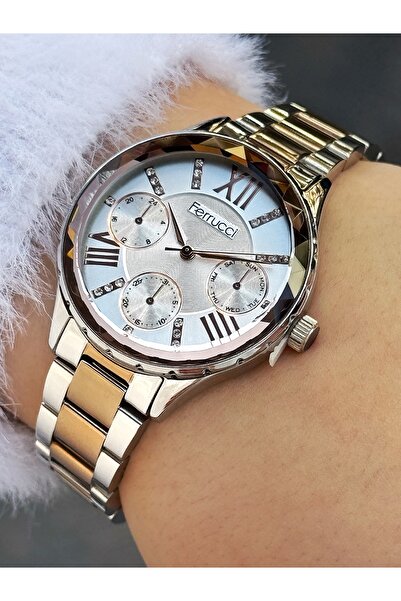 Ferrucci Özel Tasarım Gümüş-Bakır Renk Çelik Kordon Kadın Kol Saati