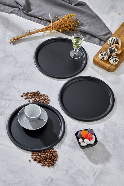 Milenay Manta Series - Black Presentation and Promise Engagement Tray, 22cm, Avant-Garde Design, 3 Pieces