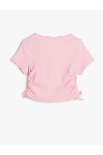 Koton Crop T-Shirt Πλαϊνό κοντομάνικο εμπριμέ βαμβακερό