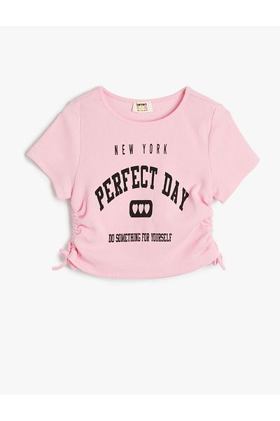 Koton Crop T-Shirt Πλαϊνό κοντομάνικο εμπριμέ βαμβακερό