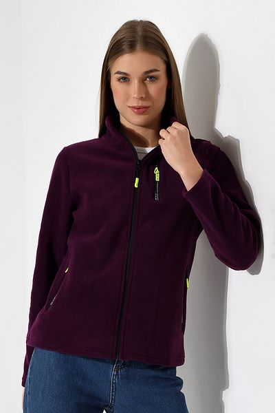 TİJA Women's Purple Fleece Cardigan with Zipper Pockets, Jacket, Anti Pilling Non-Pilling Fleece