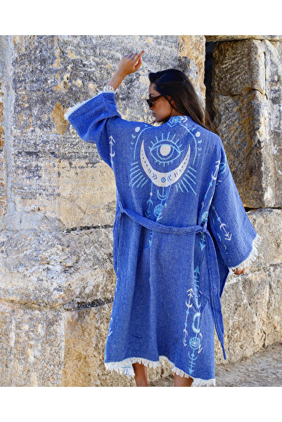 Elif Towels Special Design Blue Color Mystic Patterned Kimono Kaftan