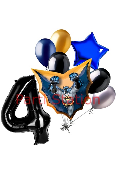 Parti Station Batman 4 Yaş Rakam Yıldız Balon Set Yarasa Adam Batman Doğum Gü...