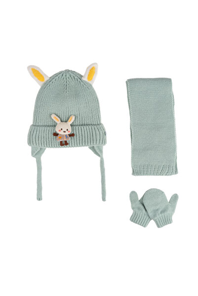 Kitti Kitty 0-12 Months Plush Rabbit Model for Baby Girl and Child - Inner Fleece Scarf Beanie Gloves Set of 3