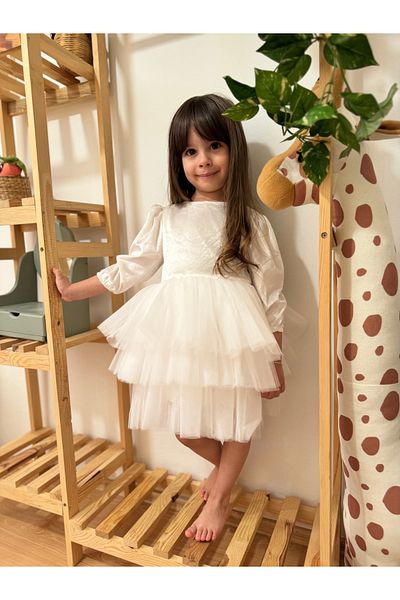penu baby kids Fusta din țesătură din catifea ecru etajate Zi de naștere Petrecere de nuntă Ocazie specială Iarnă Fată Copil Fată Rochie pentru bebeluși