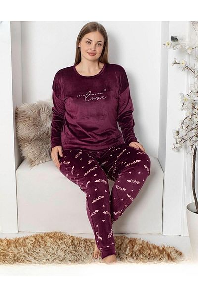 Pijamoni Set de pijamale cu mânecă lungă, catifea, mărime mare, pentru femei, 4230/9- 1 buc.