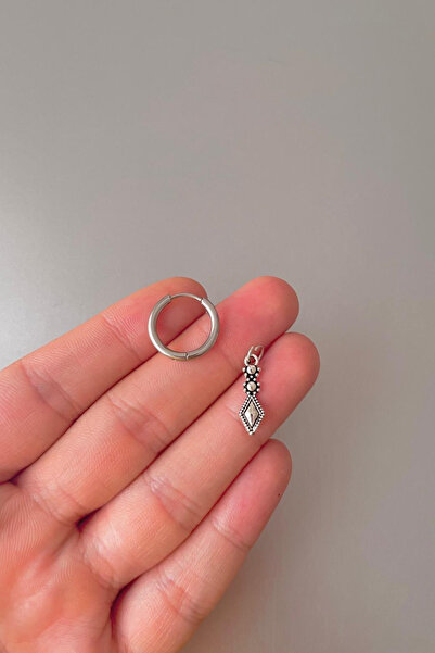 Jaida Moda Unisex Silver Figured Dangle Steel Hoop Earrings