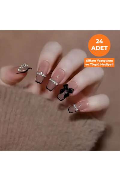 Happy Vibes 24'lü Nail Art İthal Törpü ve Silikon Yapıştırıcılı Takma Tırnak ...