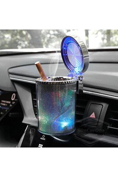 Genel Markalar Üniversal 7 Renkli RGB Led Işıklı Lüx Oto Küllük Kapaklı Spor Araç İçi Küllük Araba Küllüğü