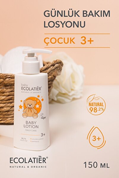 ECOLATIER Bebek Nemlendirici Losyonu Günlük Bakım 3+, 150 ml Organik Kantaron...
