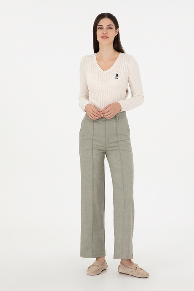 U.S. Polo Assn. Kadın Haki Straight Fit Kanvas Pantolon 50298546-VR027