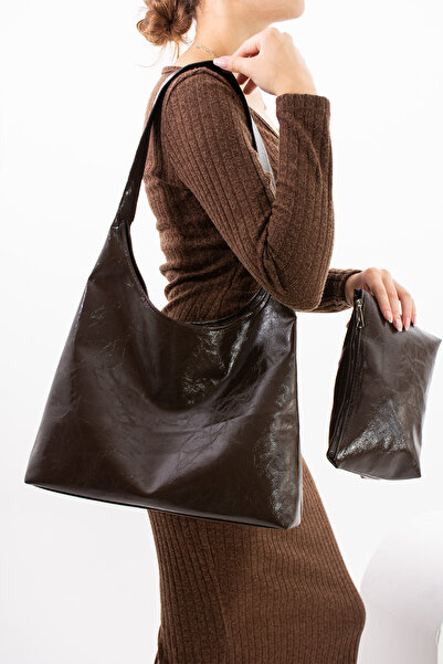 ESTUTE Kadın Omuz Çantası Makyaj Çantalı Kaliteli Deri