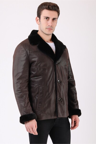 Leather Club Kahve Kürk İçlikli Hakiki Deri Kaban