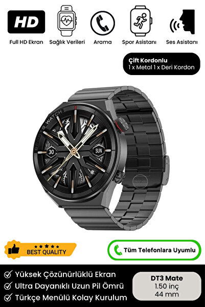 Noriyen Yeni Nesil Premium IPS Tam HD Ekran Sesli Asistan NFC Çift Kordon Bluetooth DT3 Mate Akıllı Saat