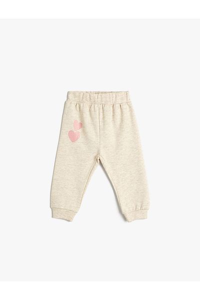Koton Jogger Sweatpants Glitter Heart Printed Elastic Waist
