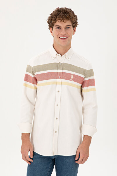U.S. Polo Assn. قميص رجالي كريمي بأكمام طويلة 50291406 -VR071