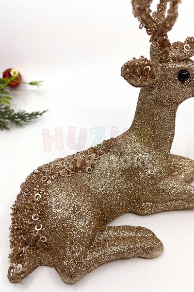 Huzur Party Store Χρυσό Πολύχρωμο Καθιστό Κομψό Ελάφι Glitter 20x20 εκ. Πίσω Κέρας Παγιέτα Λεπτομερές Πρωτοχρονιάτικο Στολίδι