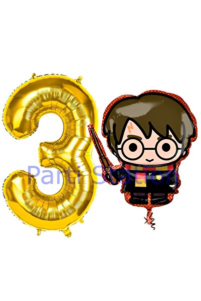 Parti Station Harry Potter 3 Yaş Altın Renk Rakam Balon Set Harry Potter Hogw...