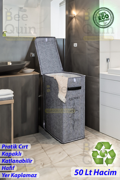 Dirty Laundry Basket Foldable Basket Bathroom Folding Felt with Basket 1 Compartment Single