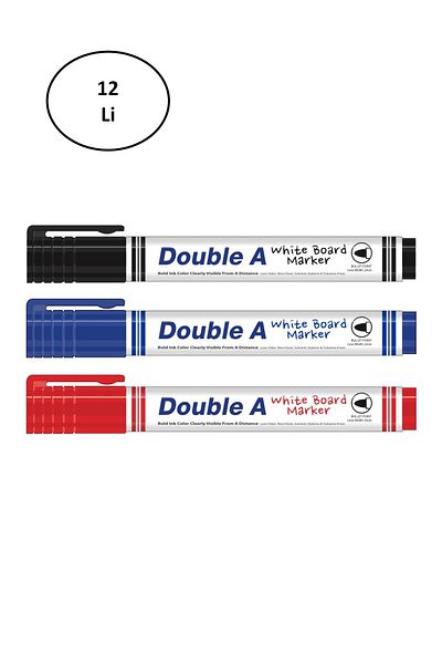 DOUBLE A قلم السبورة الأزرق الأبيض - 12 عبوة