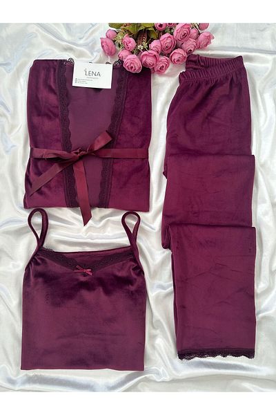 Lena Homewears Set pijamale de damă cu halat de catifea prune
