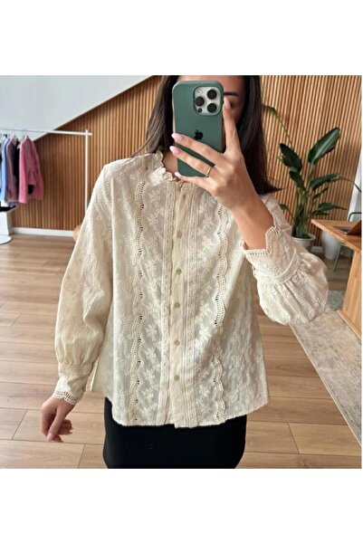 Astrea Butik UZUN KOL GÜPÜR DANTEL GÖMLEK