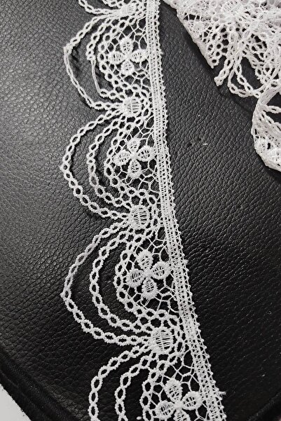 DUAYEN güpür dantel sert tuşe beşik desen 1 metre kar beyaz renk