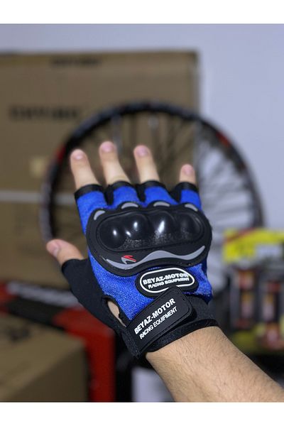 RS2 Motorcycle with Blue Gloves Half Protection - Standard Size Size Size M-L