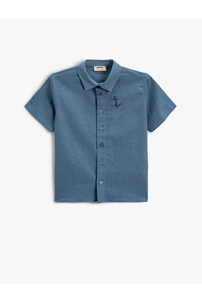 Koton Linen Blended Short Sleeve Embroidered Shirt
