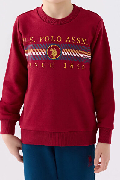 U.S. Polo Assn. Erkek Çocuk Bordo Yuvarlak Yaka Manşetli Paça Pamuklu Eşofman Takımı Q.1U.9SK.0ÇC.7K.K