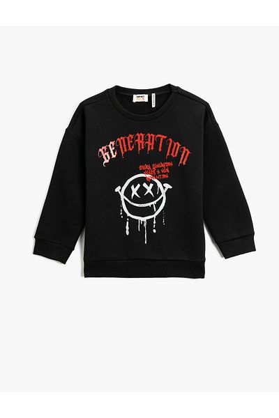 Koton Crew Neck Printed Hooded Sweatshirt